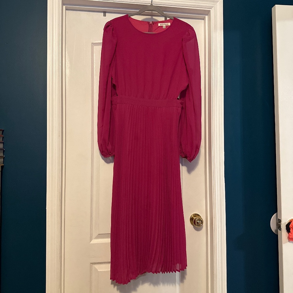 Magenta pleated midi dress
